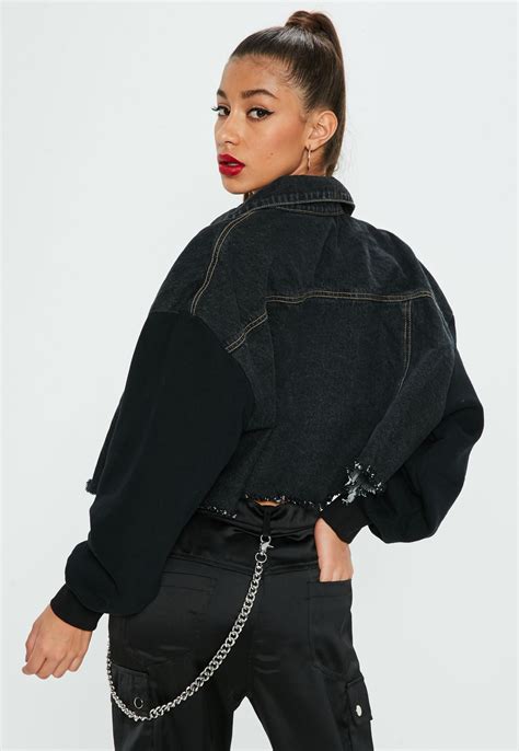 cropped oversized black denim jacket